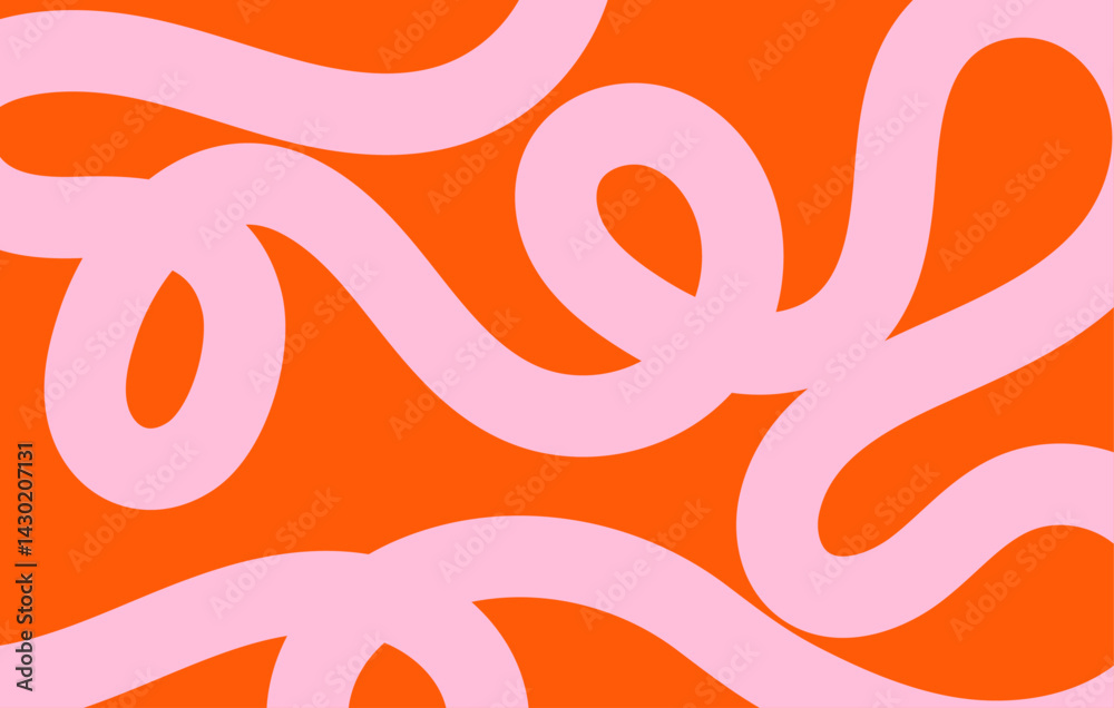 Poster Abstract wavy lines pattern. Horizontal background with dynamic curvy stripe, hand drawing wave line in orange and pink colors. Editable stroke. Vector illustration for music festival, poster, banner