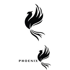 Phoenix wing tattoo logo animal badge, emblem, sticker. Phoenix Bird hawk label Icon Logotype Silhouette. Eagle feather fly drawing art design vector illustration