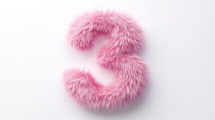 Fototapeta premium Fluffy pink number three on white background.