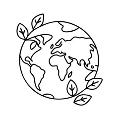 earth with leaves icon, earth with leaves line art - simple line art of earth with leaves, perfect for earth with leaves logos and icons