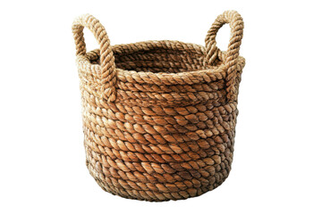 Obraz premium A rustic handwoven rope basket with sturdy handles perfect for storage or display isolated on a black background Detailed texture and warm on transparent background