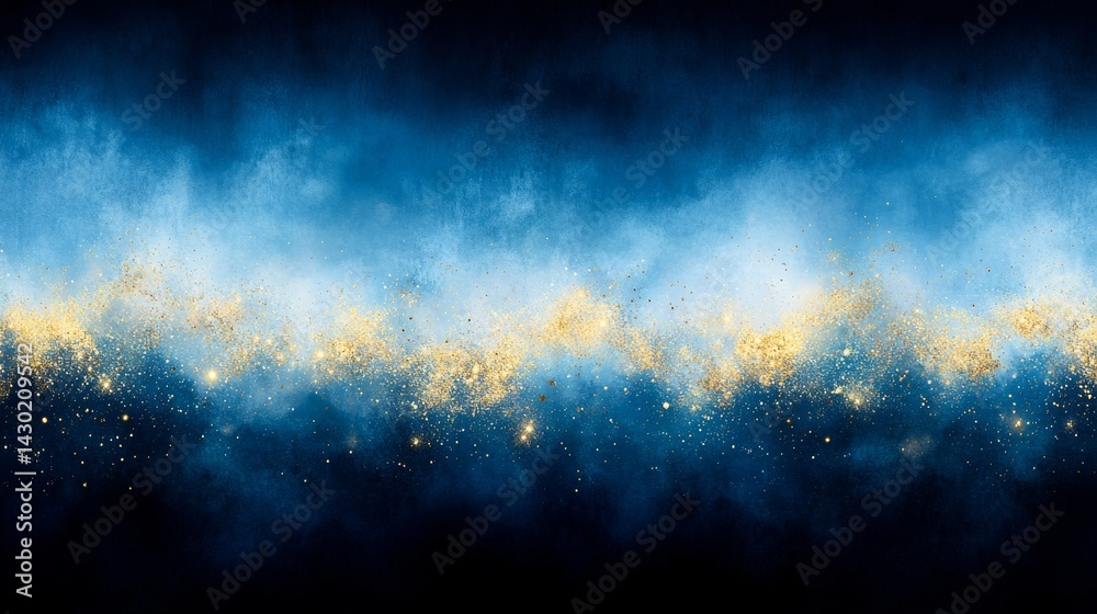 Poster a deep navy background sparkles with golden stars and particles, evoking a magical and enchanting at