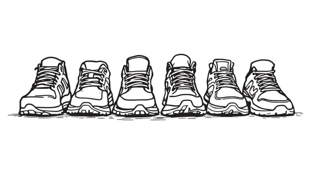 Running Shoes line art detailed footwear drawing for sports lovers