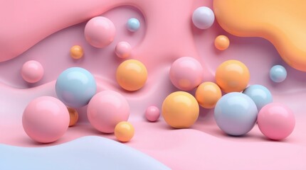 Abstract pastel spheres on a flowing surface