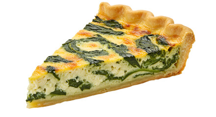 Fototapeta premium Spinach Quiche Slice Isolated on White Background
