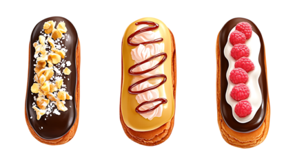 Colorful Eclairs Against Transparent Background