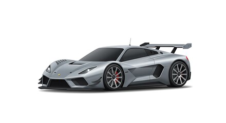 Fototapeta premium Silver Sport Car with Spoiler on White Background