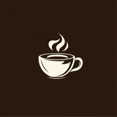 Fototapeta premium Simple coffee cup graphic, steaming hot drink, dark background, logo design, commercial use