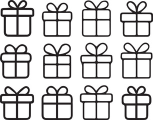 Set of Simple Black Line Art Gift Boxes