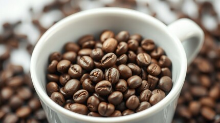 Fototapeta premium Roasted coffee beans in a white cup