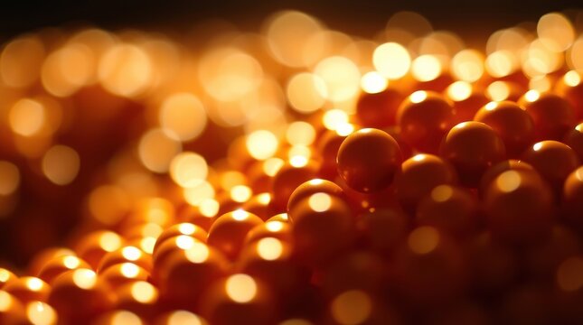 Close-up view of a cluster of orange spheres, creating a textured, glowing surface.  A bokeh effect adds depth