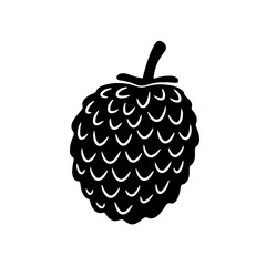 Raspberry Silhouette: A captivating high-contrast silhouette of a single, ripe raspberry, a bold display of natural sweetness, rendered in striking black and white.