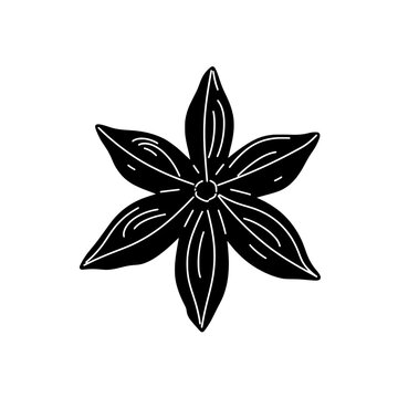 recommend clip art: Star Anise Silhouette: A minimalist depiction of star anise spice, showcasing its distinct star-shaped silhouette in a striking monochromatic style.
