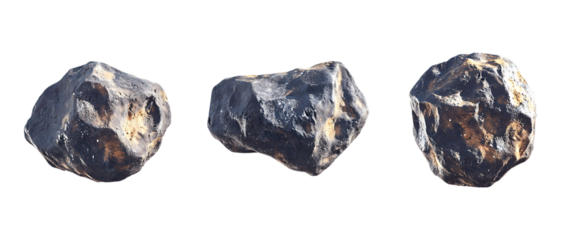 Dark Meteorite Fragments Against Transparent Background