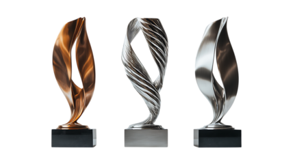 Golden Oscar Statues Against Transparent Background