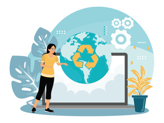 Women promote the concept of global recycling for environmental sustainability.