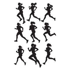 Silhouettes of athletes running and playing sports in action scenes