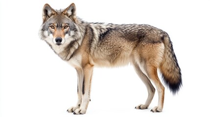 Fototapeta premium Gray Wolf Studio Portrait Against White Background