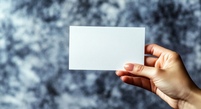 The hand holding a blank card serves as an excellent means of showcasing information or design elements, evoking feelings of simplicity and clarity