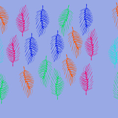 Horizontal arrangement  colored  palm leaves. Hand drawn.