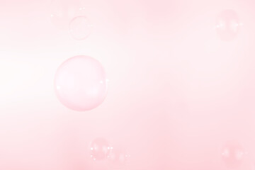 Beautiful Pink Soap Bubbles Floating in The Air. Celebration Festive Backdrop. Freshness Soap Suds Bubbles Water. Pink and White Gradient Textured. Abstract Background.	