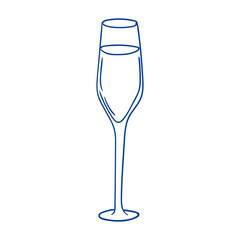 Elegant champagne flute with bubbly liquid depicted in outline style