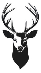 Elegant Monochrome Deer Head with Antlers in Minimalist SVG Vector Style