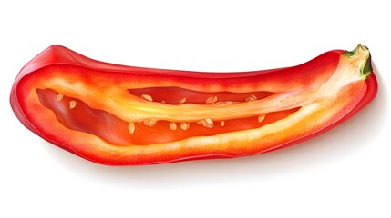 Fresh Slice of Red Bell Pepper Isolated on White Background