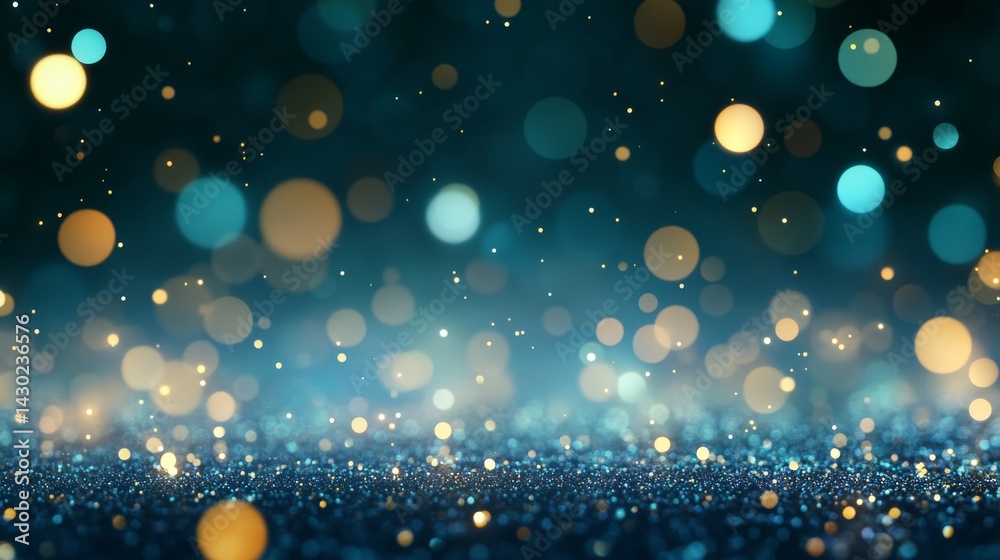 Fototapete A web of glowing particles in varying shades of blue connects with faint lines, creating an abstract visual against a dark gradient background with room for text