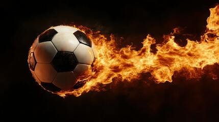 Fototapeta premium A soccer ball engulfed in flames, suggesting speed and intensity in sports.