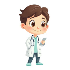 Fototapeta premium Cute Kid Doctor Tablet Digital Healthcare - Child-focused illustra.