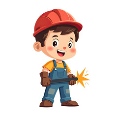 Fototapeta premium Cute Kid Welder Cartoon Illustration - Child illustrations