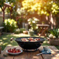 barbecue grill with meat