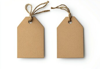 The price tags, which hang empty and unmarked, incorporate brown strings, underscoring the beauty of their plainness