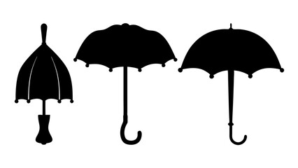 set of umbrellas silhouette vector on white background