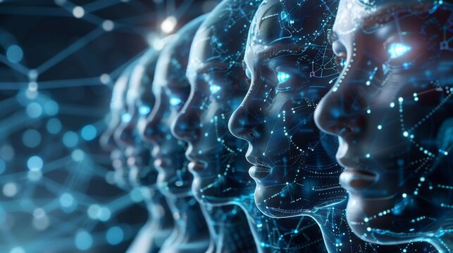 A cybernetic vision of AI selecting the most advanced genetic traits for the next generation of cloned humans overlay cut out on isolated transparent removed background