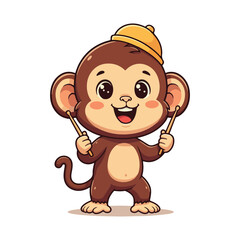 Obraz premium Cute Monkey Cartoon Vector Icon Illustration Animal Icon Cute Monkey Holding Banana Cartoon Vector