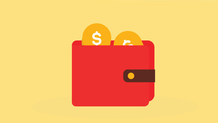 A wallet open with gold coins featuring a dollar sign inside, symbolizing wealth, finance, savings, and investment in a visual representation of money management and prosperity