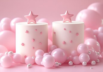 A podium of elegance, devoid of content, was specifically designed to display products against a soft pink background