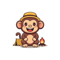 Fototapeta premium Cute Monkey Cartoon Vector Icon Illustration Animal Icon Cute Monkey Holding Banana Cartoon Vector