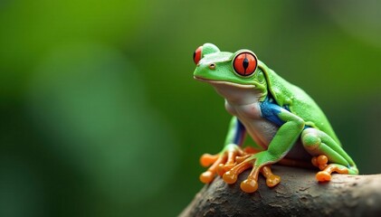 Green tree frog perched on white, vibrant skin, closeup, green