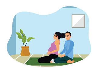 A couple practices prenatal meditation at home.