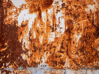 Weathered rusty metal wall surface with textured patterns and natural decay