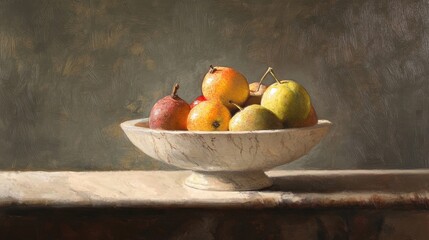 still life with fruit in marble bowl