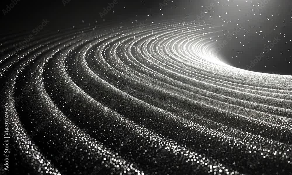 Wall mural abstract representation of flowing waves with sparkling particles in a dark background