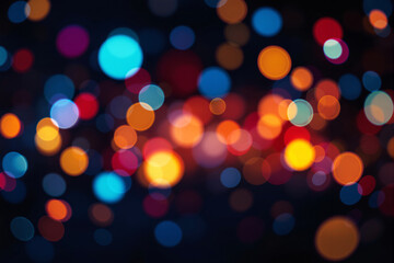 Obraz premium Blurry multicolored bokeh light circles in abstract style on dark background, concept of celebration, party, or festive mood. Ai generative