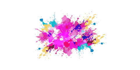 Bright colorful watercolor splash splatter stain brush strokes on white background. Modern vibrant aquarelle spot. Rainbow trendy isolated design on white. Element. Vector watercolor illustration.