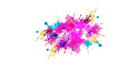 Bright colorful watercolor splash splatter stain brush strokes on white background. Modern vibrant aquarelle spot. Rainbow trendy isolated design on white. Element. Vector watercolor illustration.