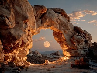 Full moon framed by Delicate Arch at Arches National Park in a National Geographic photo