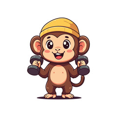 Obraz premium Cute Monkey Cartoon Vector Icon Illustration Animal Icon Cute Monkey Holding Banana Cartoon Vector
